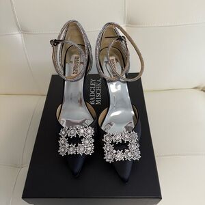 Badgley Mischka Black and Silver Crystal Slingback Heels